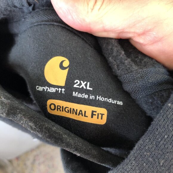 Carhartt Hoodie Mens 2XL Black K288 Pullover Original Fit Logo Sleeve Workwear - Picture 8 of 8